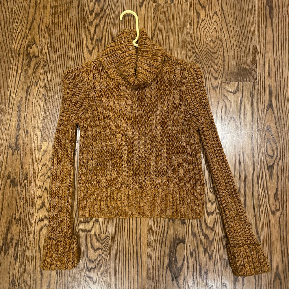Free People XS Burnt Orange/Tan Cowl Neck Sweater - worn about 10 times